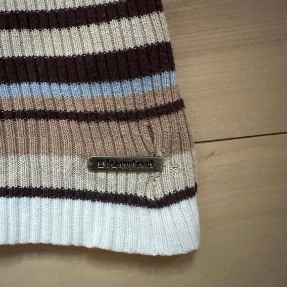 Vintage Blumind Striped Turtleneck – Y2K Ribbed Knit Top in Brown, Blue Cream - Picture 4 of 7
